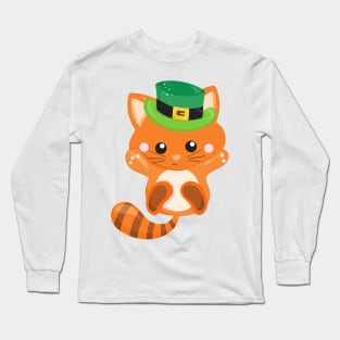 Saint Patrick's Day, Orange Cat, Leprechaun Hat Long Sleeve T-Shirt